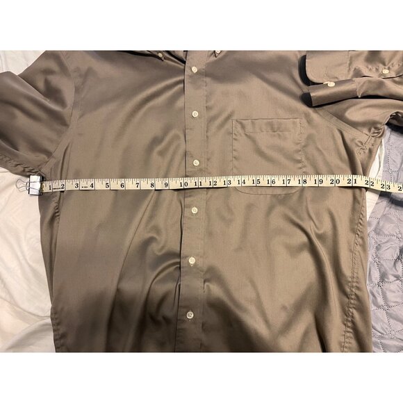 Izod Mens Large Beige brown Cotton Twill Button-Down Shirt With Pocket - Picture 4 of 4